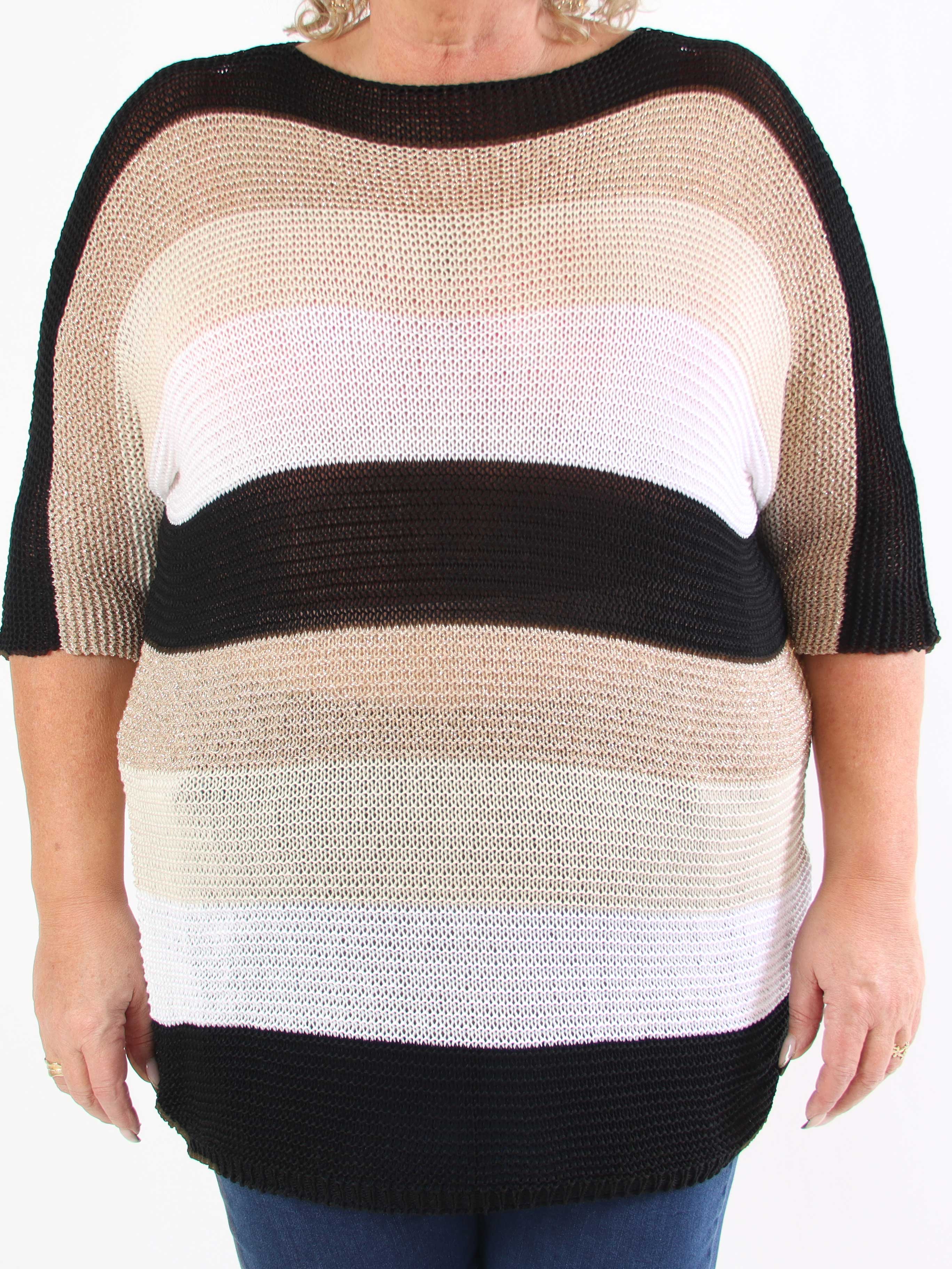 Nina Long - Stribet plus size strikkjole med glittertråde